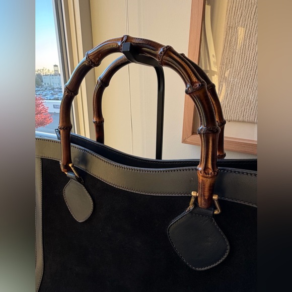 Gucci Diana Black Suede/Leather Bamboo Handle Tote - Vintage - Picture 4 of 15
